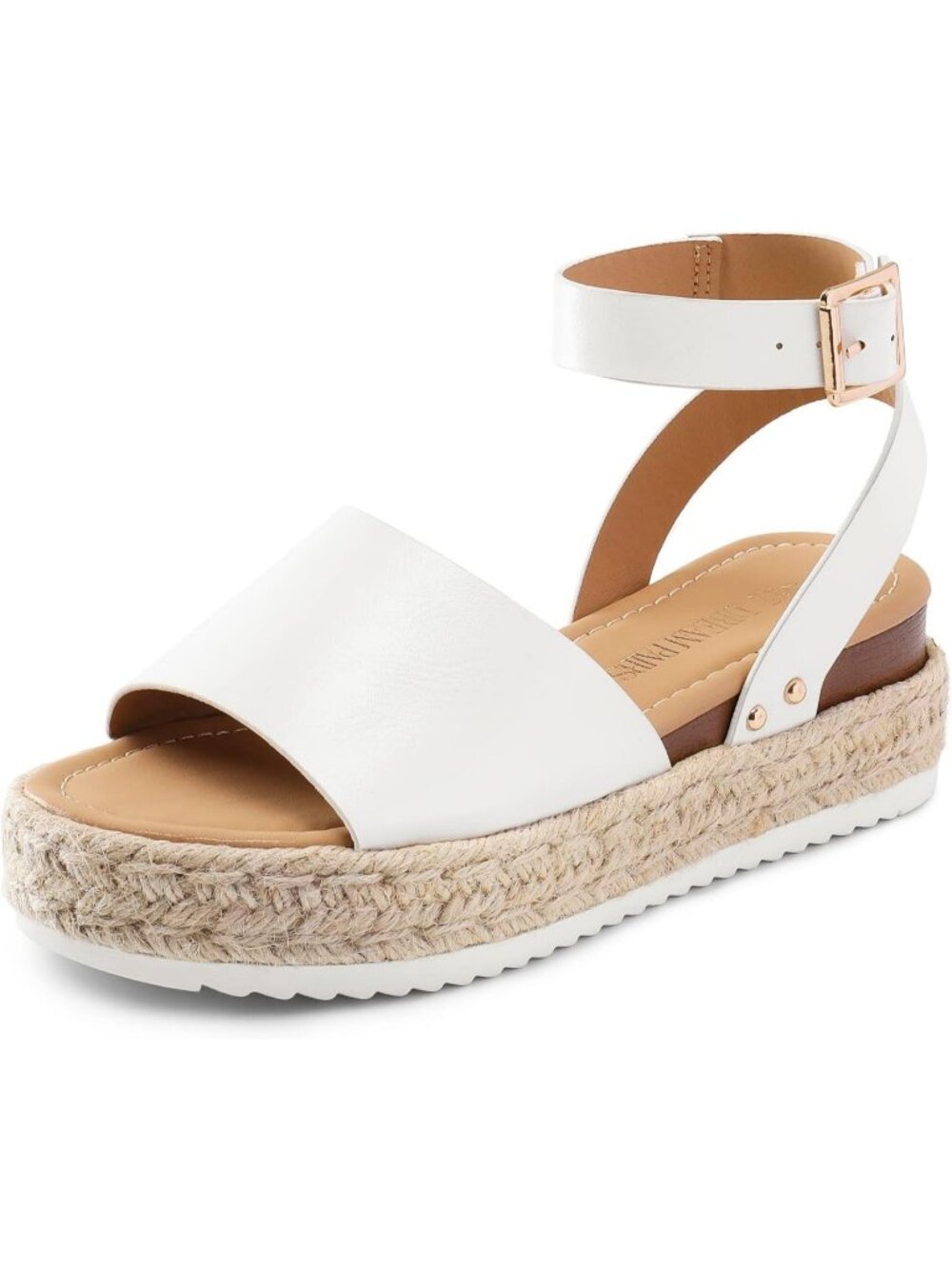 Women's White Comfortable Platform Espadrilles Ankle Strap Wedge Sandal Shoes